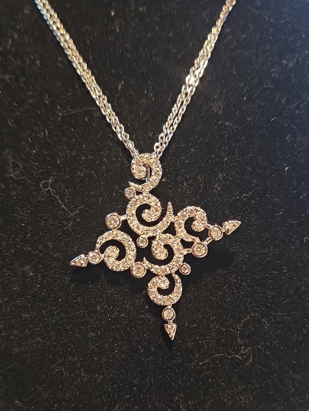 Delicate Silver-Tone Pavé Scroll Pendant Necklace - Women Jewelry